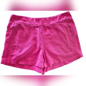 Gap Shorts Women Large Casual Linen Elastic Waist Pull On Hot Pink Flat Front